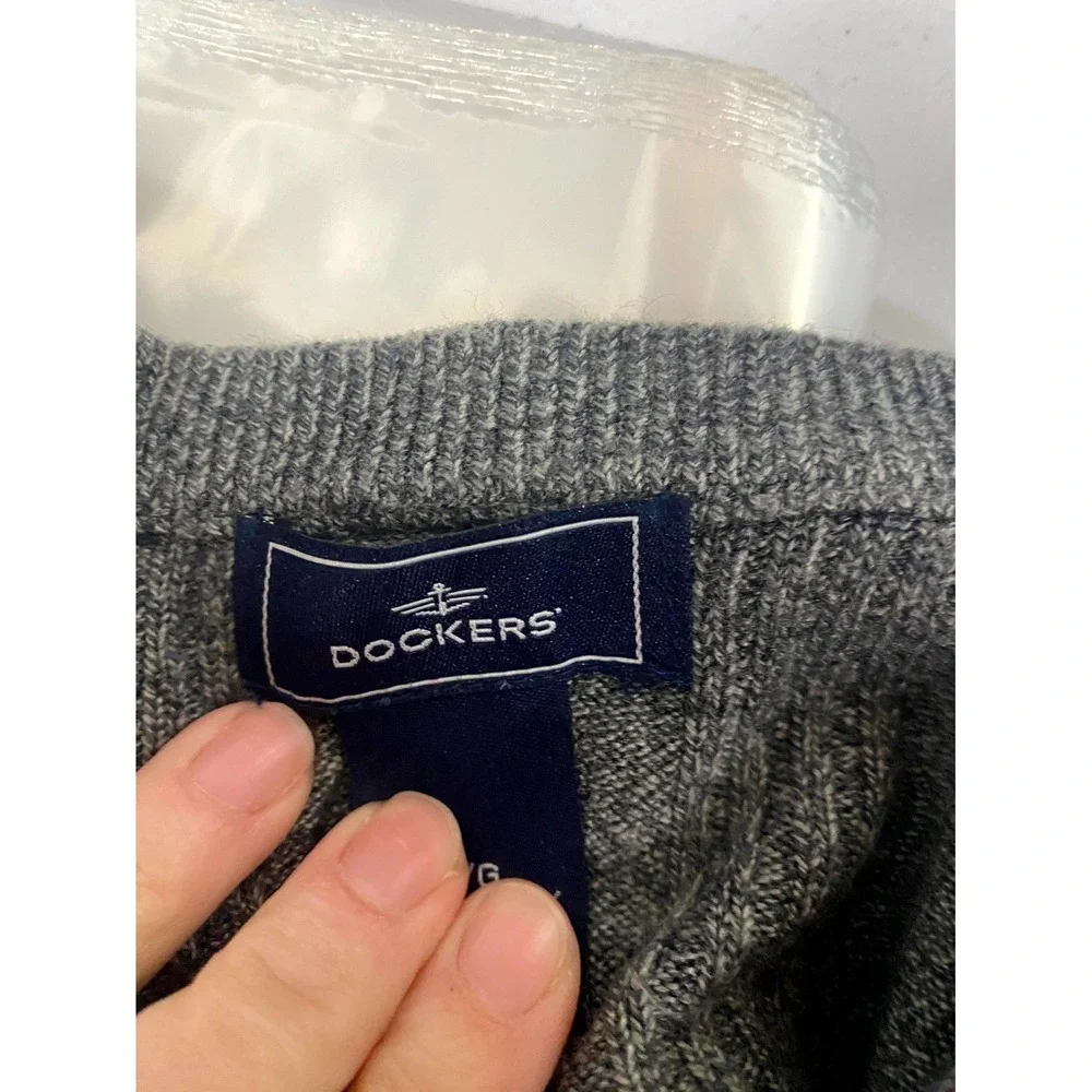 Dockers Vest Sweater Mens Large Gray Ribbed Chunky Knit Winter V Neck Pullover